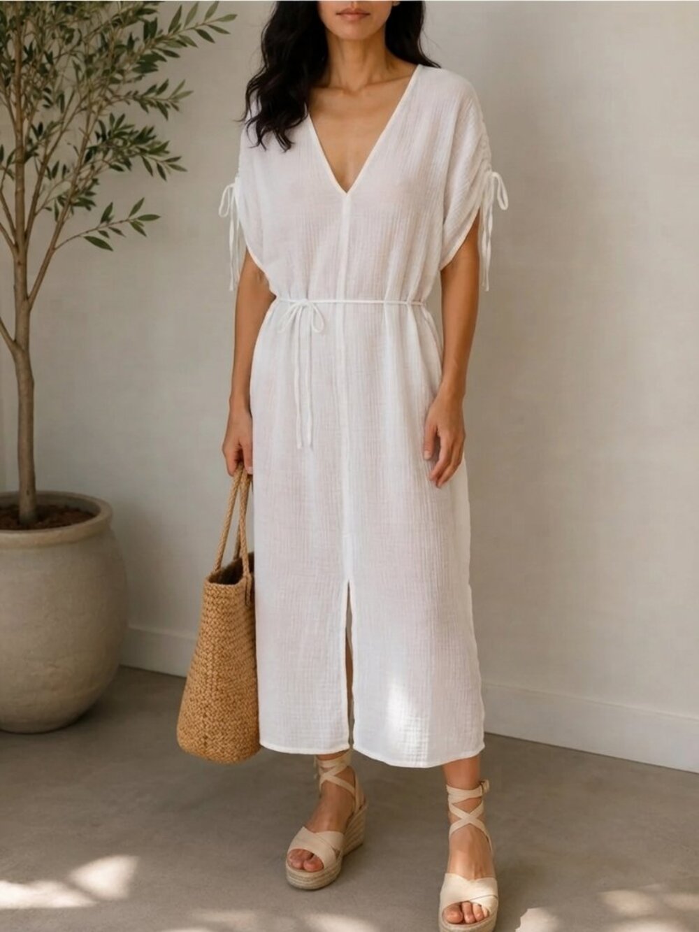 GAP Crinkle Cotton Modal Linen Maxi Cover-Up M/L